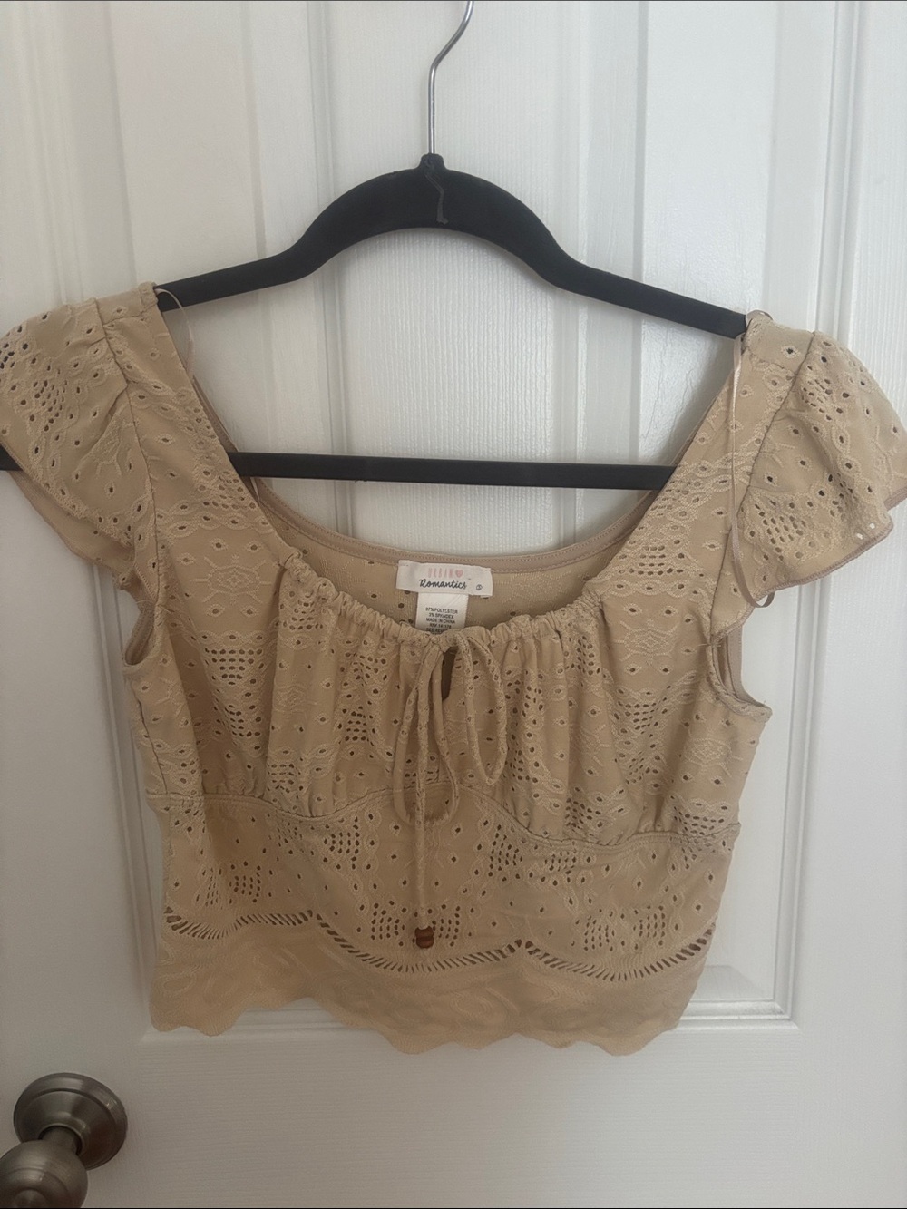 URBAN Romantics Beige Eyelet Tie-Front Crop Top